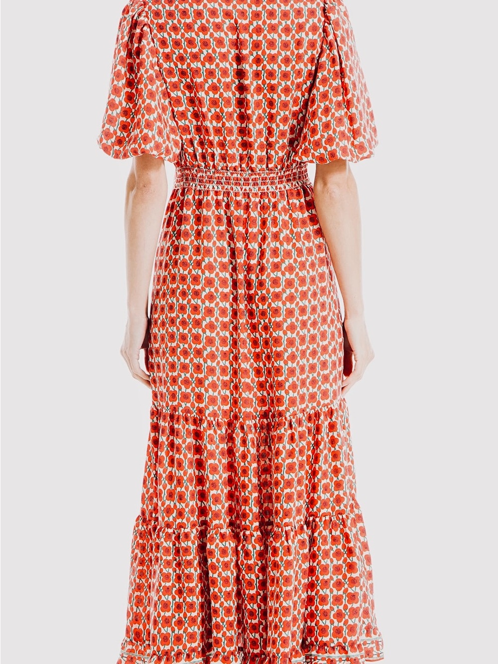 Max Studio Puff Sleeve Tiered Maxi Dress Poppy Floral Print Size Small - Picture 10 of 15